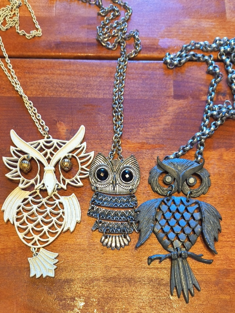 Owl Pendant Necklace Trio - Gold & Antique Silver Tones